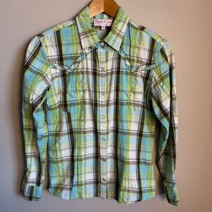 Panhandle Slim Plaid Western Shirt Womens Multicolor Size S Rockabilly‎ Cowgirl